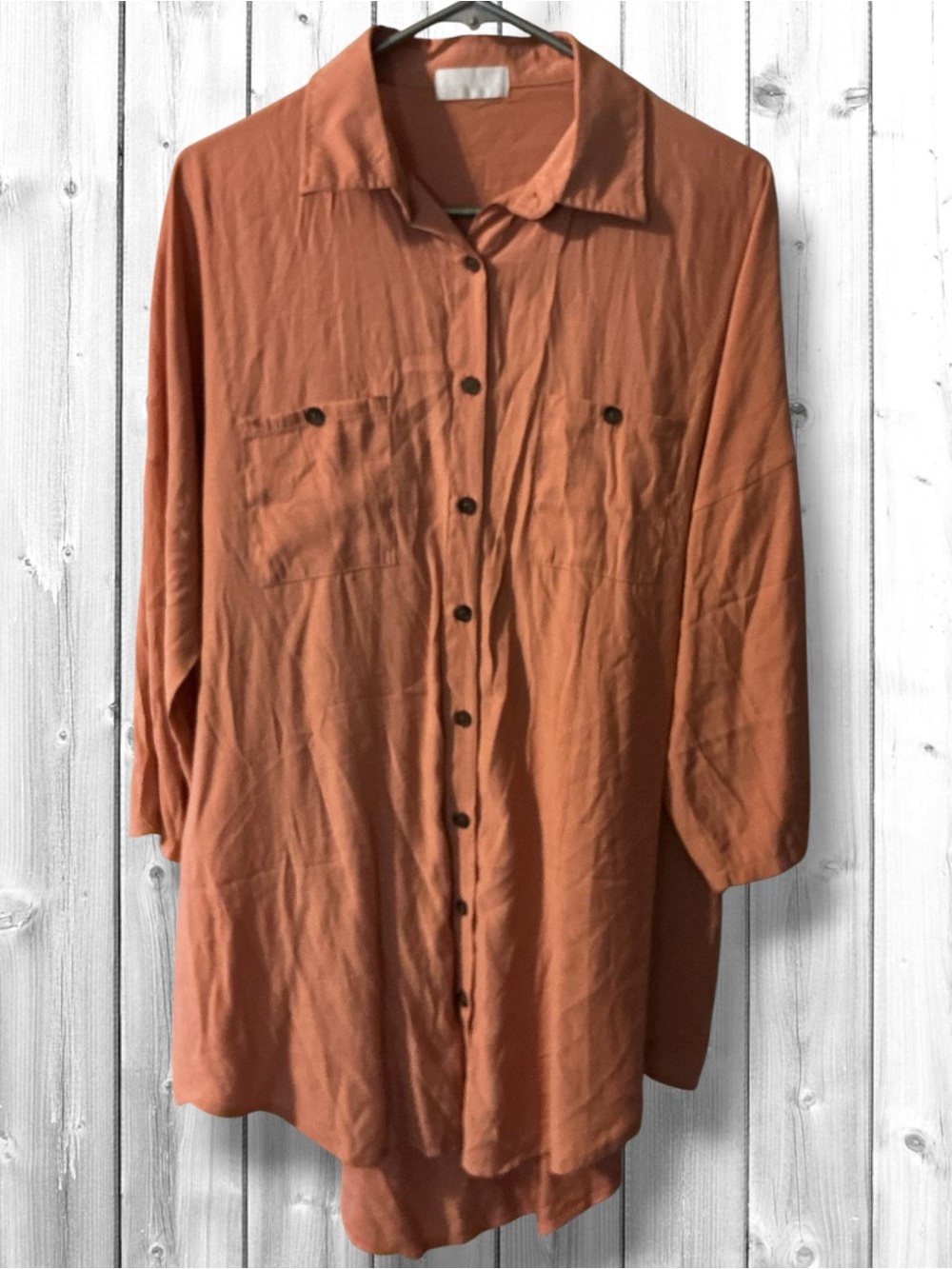 🌹Zoye Chen Burnt Orange Button-Front Long Sleeve Tunic Shirt